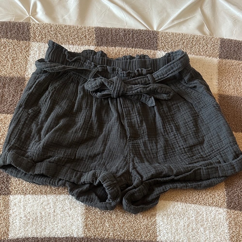 Aerie High Waist Charcoal Tie Shorts